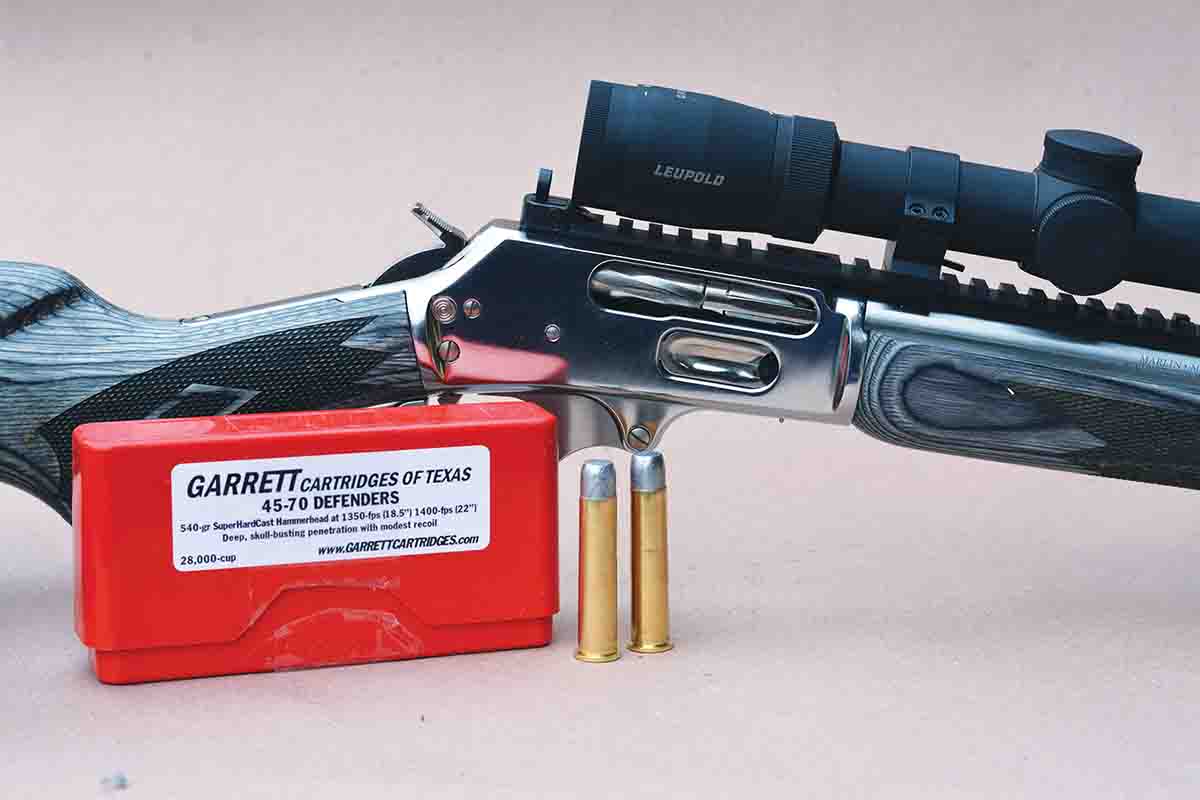 Garrett Cartridges of Texas offers a heavyweight, 540-grain, .45-70 load that worked flawlessly.